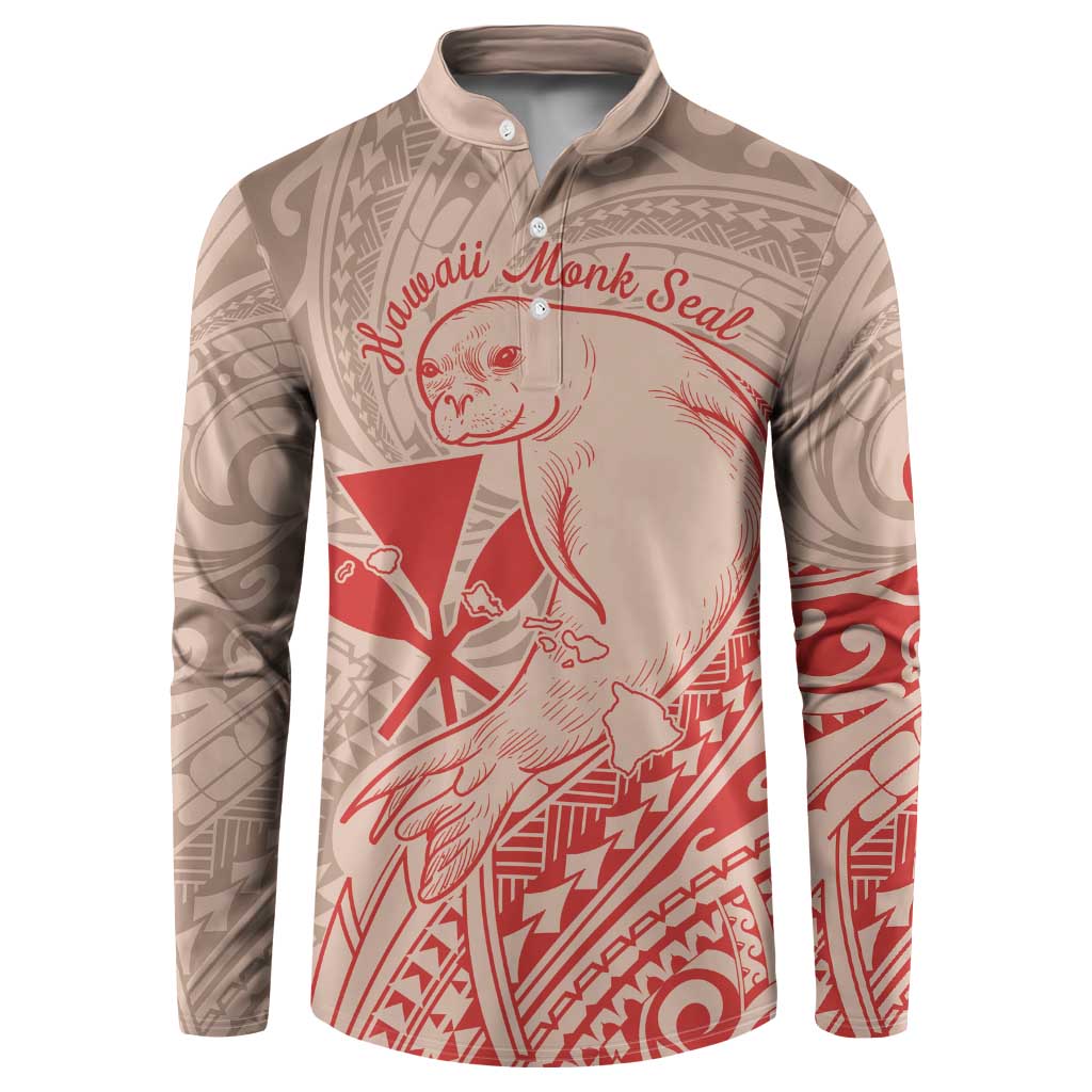Hawaii Monk Seal and Map Button Sweatshirt Polynesian Kanaka Maoli Red Vibe LT9 Red - Polynesian Pride