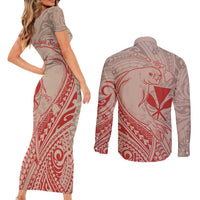 Hawaii Monk Seal and Map Couples Matching Short Sleeve Bodycon Dress and Long Sleeve Button Shirt Polynesian Kanaka Maoli Red Vibe