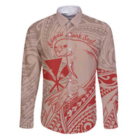 Hawaii Monk Seal and Map Family Matching Mermaid Dress and Hawaiian Shirt Polynesian Kanaka Maoli Red Vibe LT9 Dad's Shirt - Long Sleeve Red - Polynesian Pride