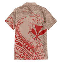 Hawaii Monk Seal and Map Family Matching Off The Shoulder Long Sleeve Dress and Hawaiian Shirt Polynesian Kanaka Maoli Red Vibe
