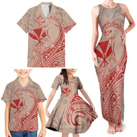 Hawaii Monk Seal and Map Family Matching Tank Maxi Dress and Hawaiian Shirt Polynesian Kanaka Maoli Red Vibe