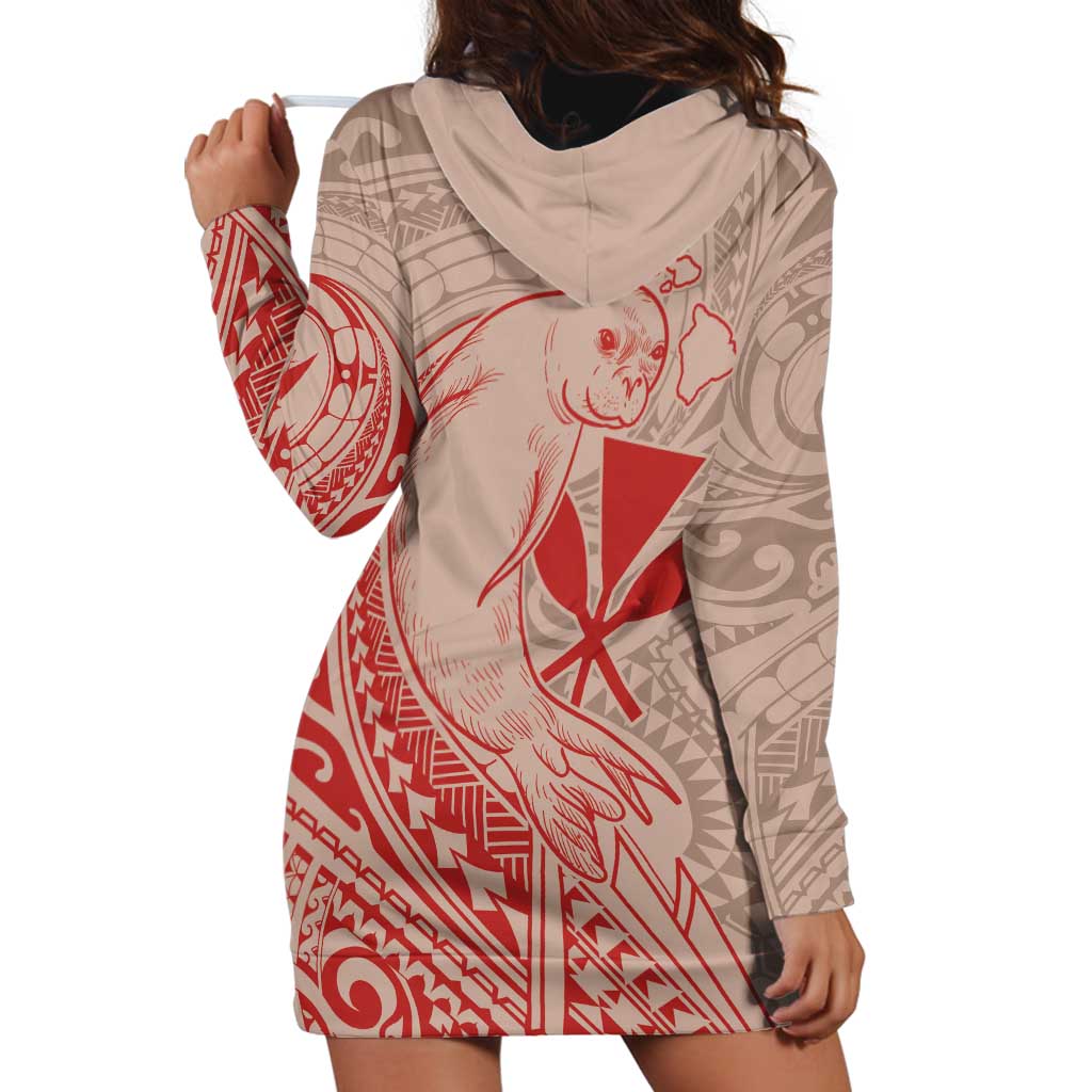 Hawaii Monk Seal and Map Hoodie Dress Polynesian Kanaka Maoli Red Vibe