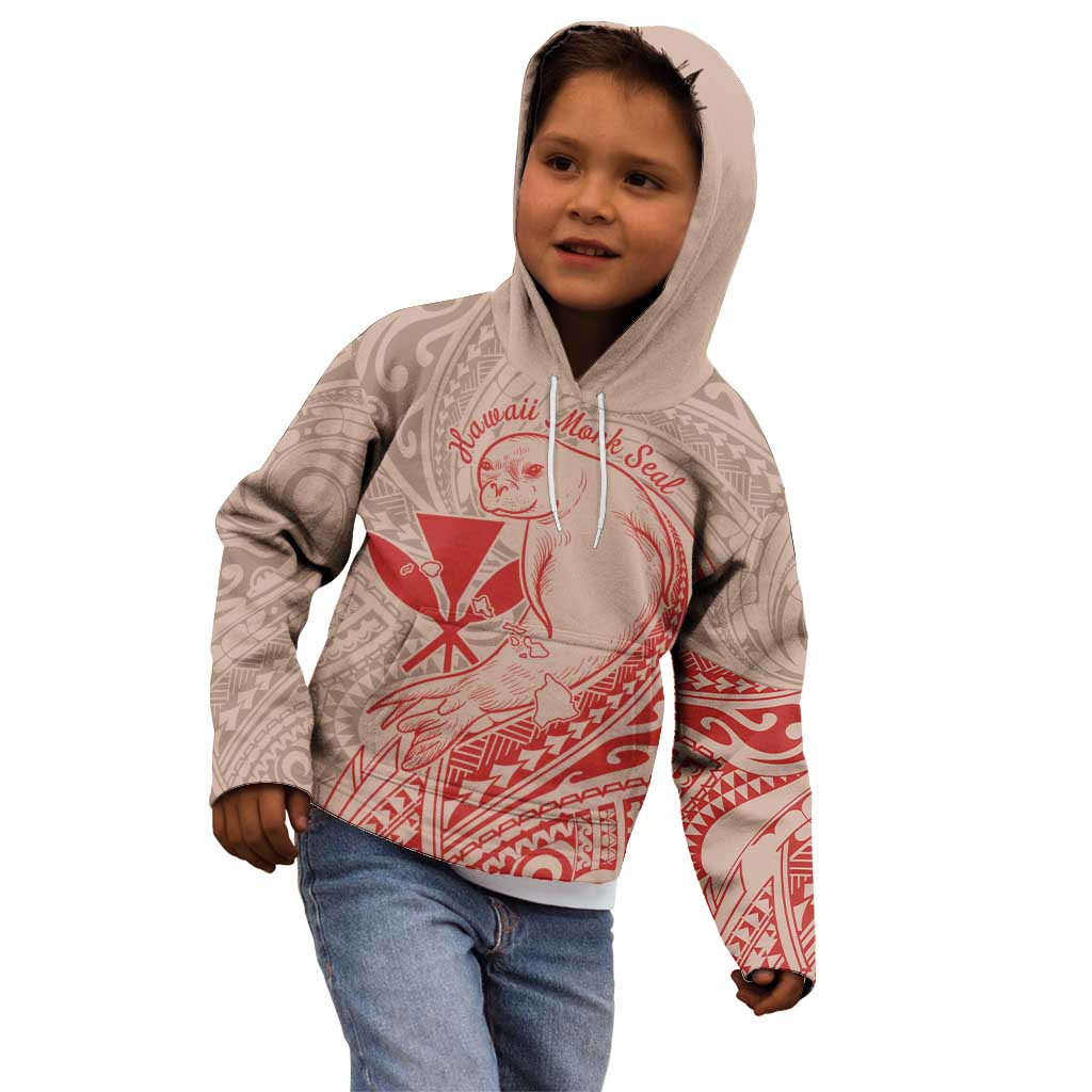 Hawaii Monk Seal and Map Kid Hoodie Polynesian Kanaka Maoli Red Vibe