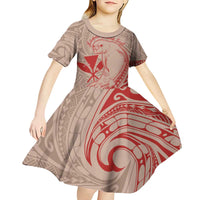 Hawaii Monk Seal and Map Kid Short Sleeve Dress Polynesian Kanaka Maoli Red Vibe