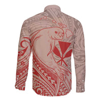 Hawaii Monk Seal and Map Long Sleeve Button Shirt Polynesian Kanaka Maoli Red Vibe