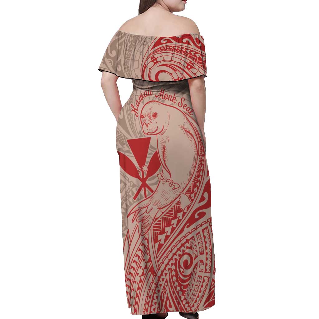 Hawaii Monk Seal and Map Off Shoulder Maxi Dress Polynesian Kanaka Maoli Red Vibe