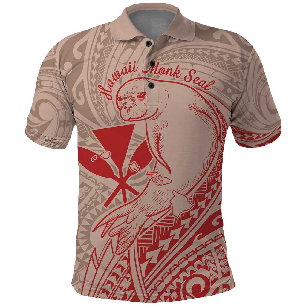 Hawaii Monk Seal and Map Polo Shirt Polynesian Kanaka Maoli Red Vibe