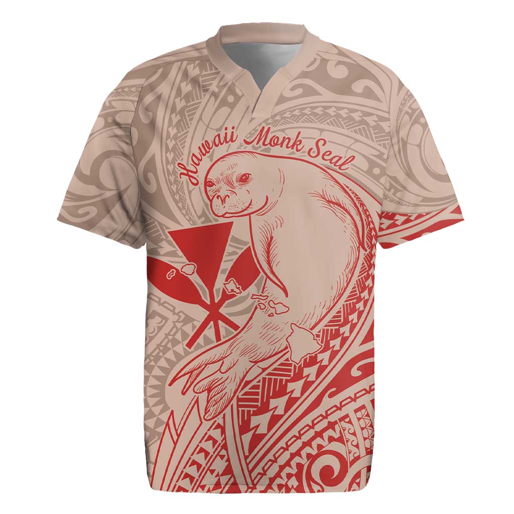 Hawaii Monk Seal and Map Rugby Jersey Polynesian Kanaka Maoli Red Vibe