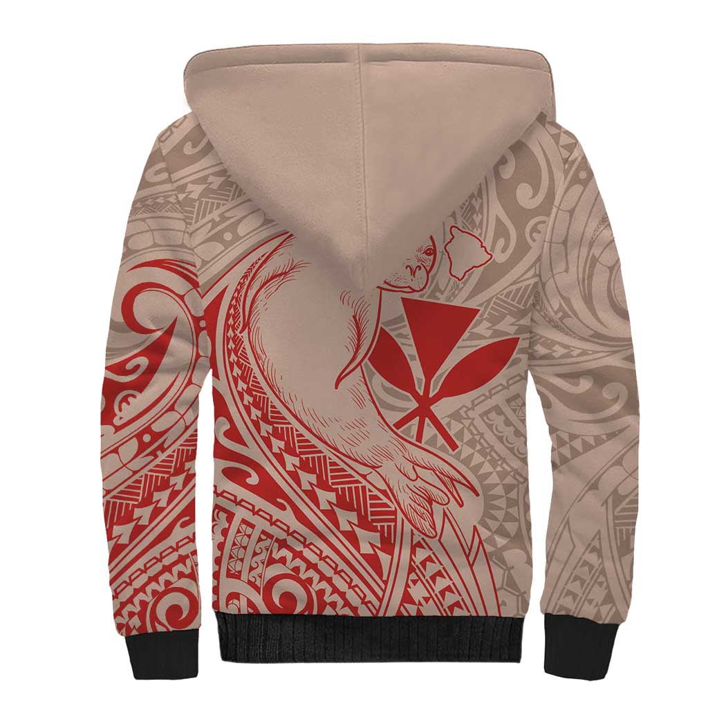 Hawaii Monk Seal and Map Sherpa Hoodie Polynesian Kanaka Maoli Red Vibe