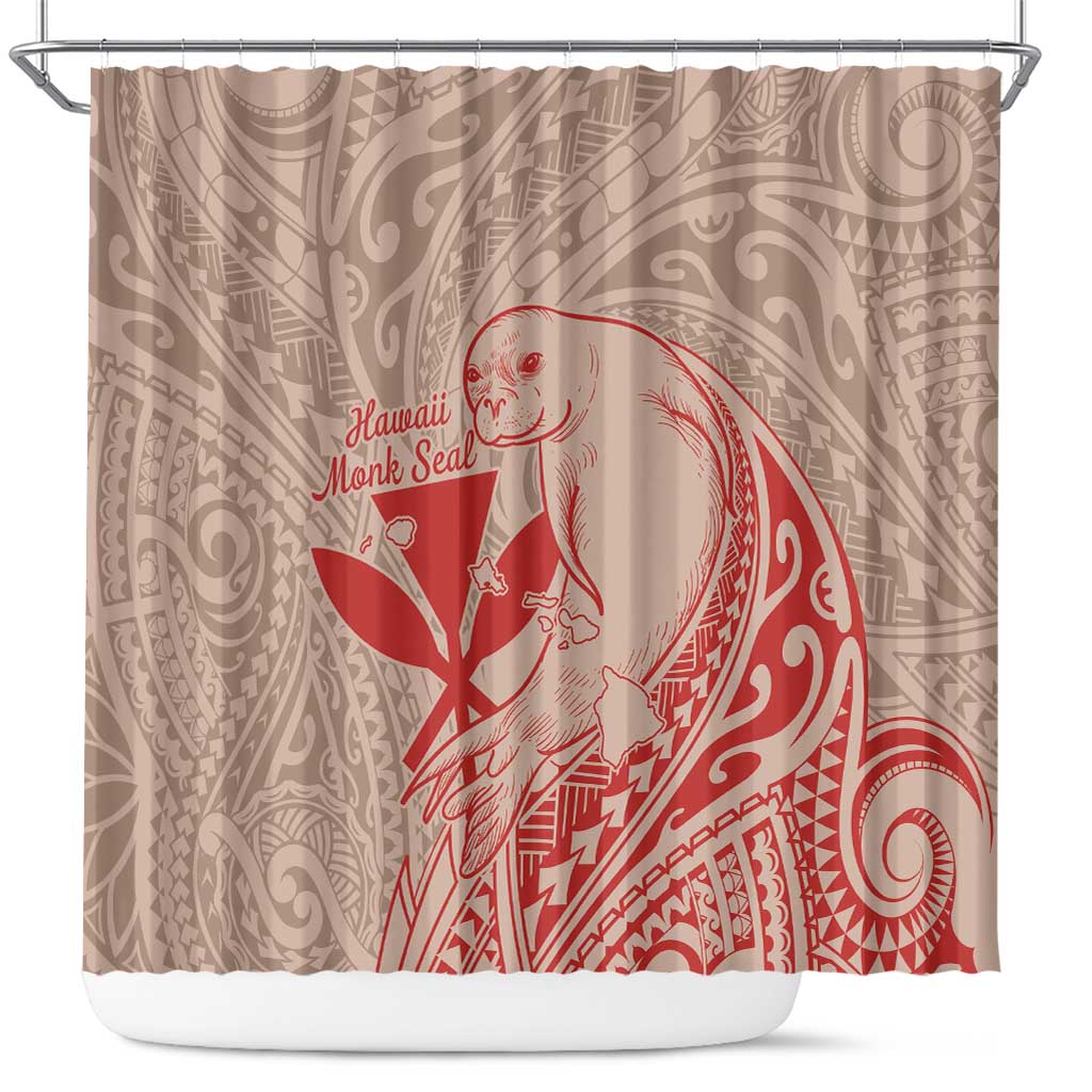 Hawaii Monk Seal and Map Shower Curtain Polynesian Kanaka Maoli Red Vibe LT9 Red - Polynesian Pride