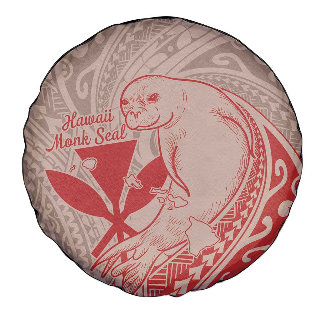Hawaii Monk Seal and Map Spare Tire Cover Polynesian Kanaka Maoli Red Vibe