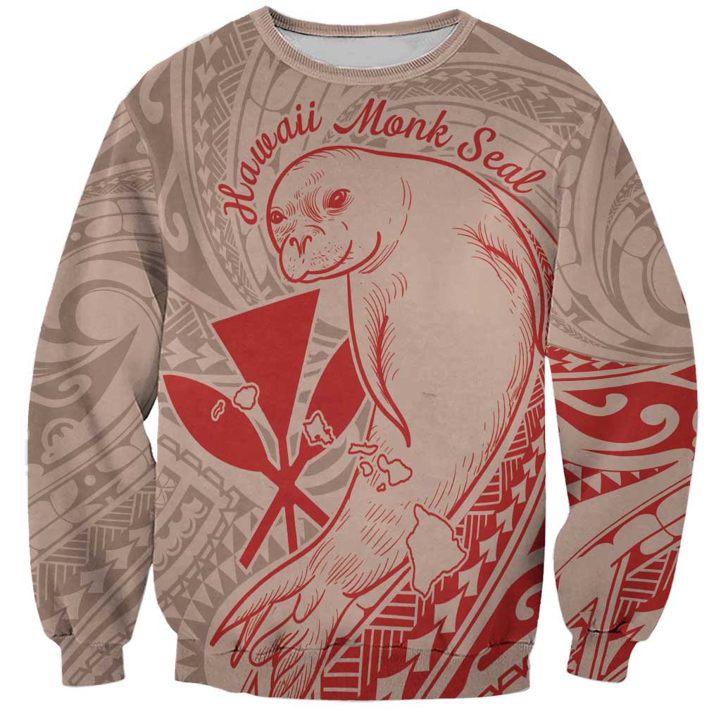 Hawaii Monk Seal and Map Sweatshirt Polynesian Kanaka Maoli Red Vibe
