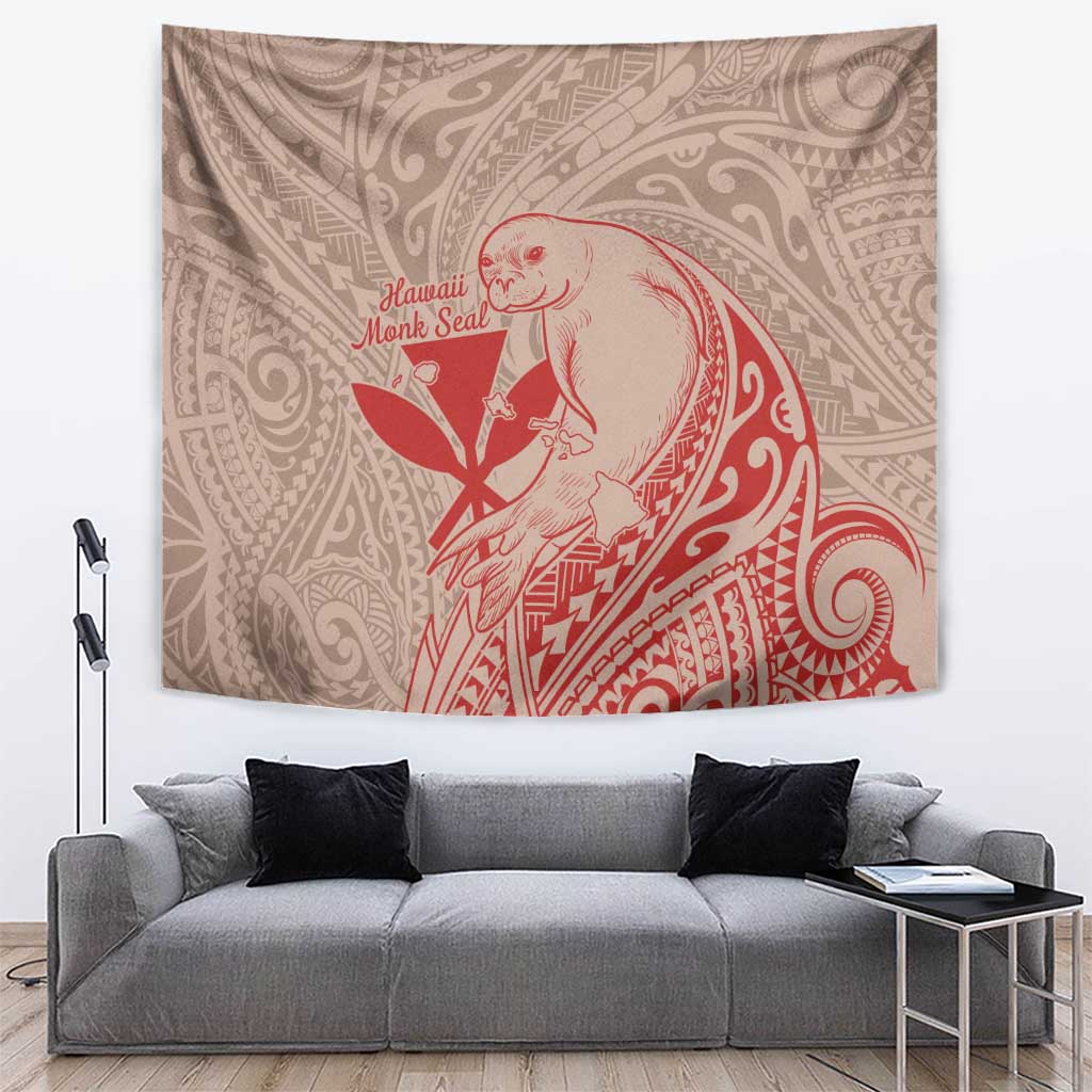 Hawaii Monk Seal and Map Tapestry Polynesian Kanaka Maoli Red Vibe LT9 Red - Polynesian Pride