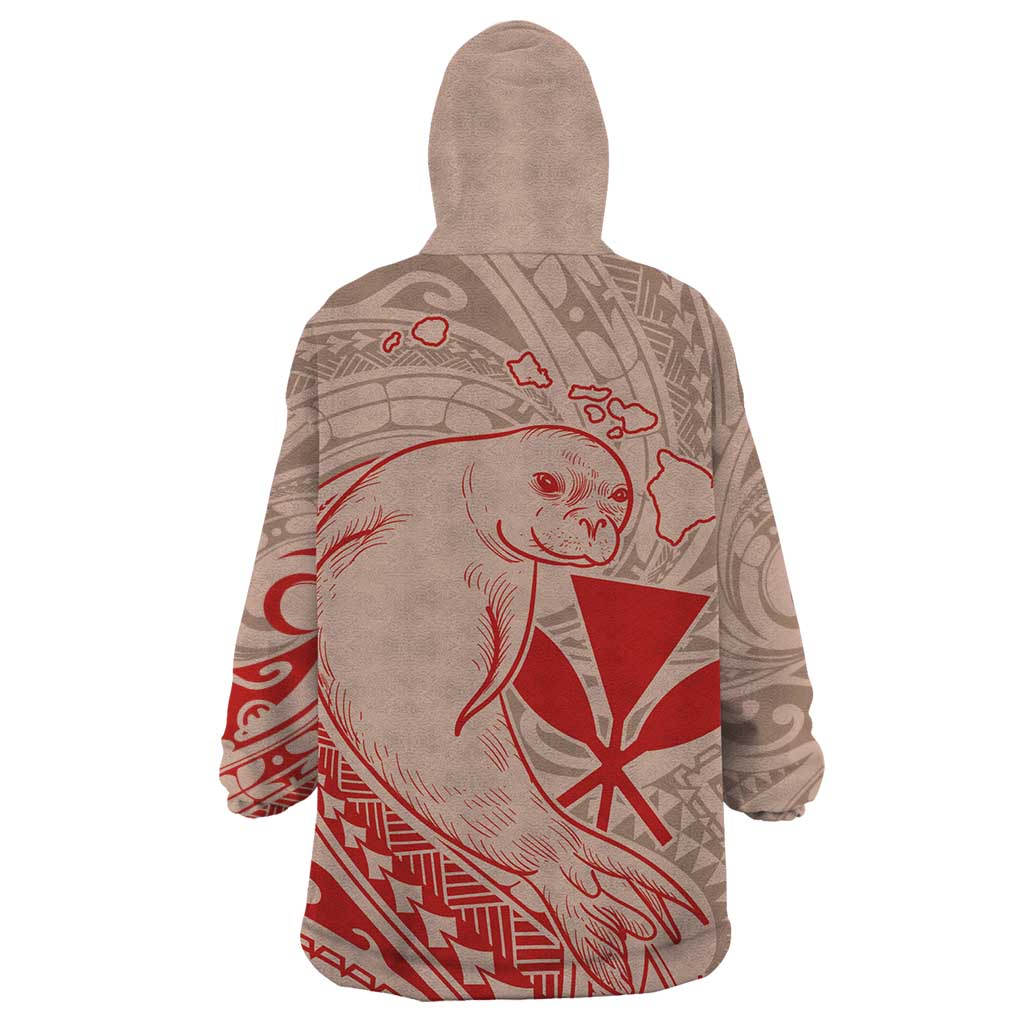 Hawaii Monk Seal and Map Wearable Blanket Hoodie Polynesian Kanaka Maoli Red Vibe