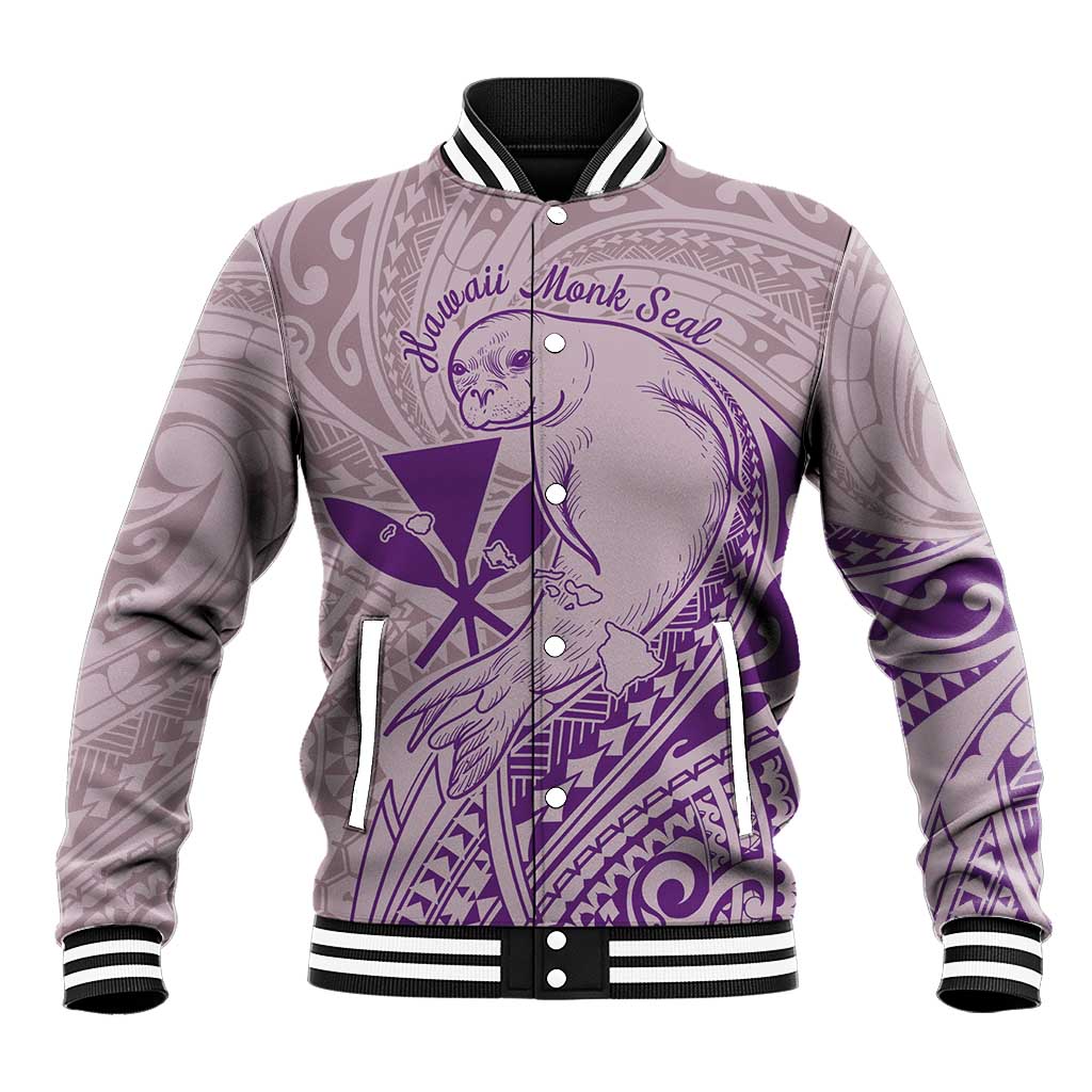 Hawaii Monk Seal and Map Baseball Jacket Polynesian Kanaka Maoli Violet Vibe LT9 Unisex Violet - Polynesian Pride