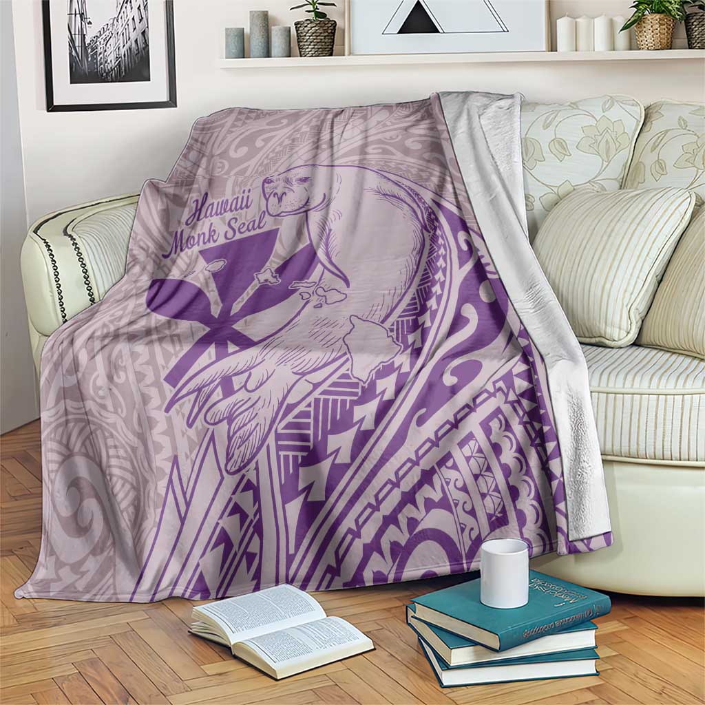 Hawaii Monk Seal and Map Blanket Polynesian Kanaka Maoli Violet Vibe LT9 Violet - Polynesian Pride