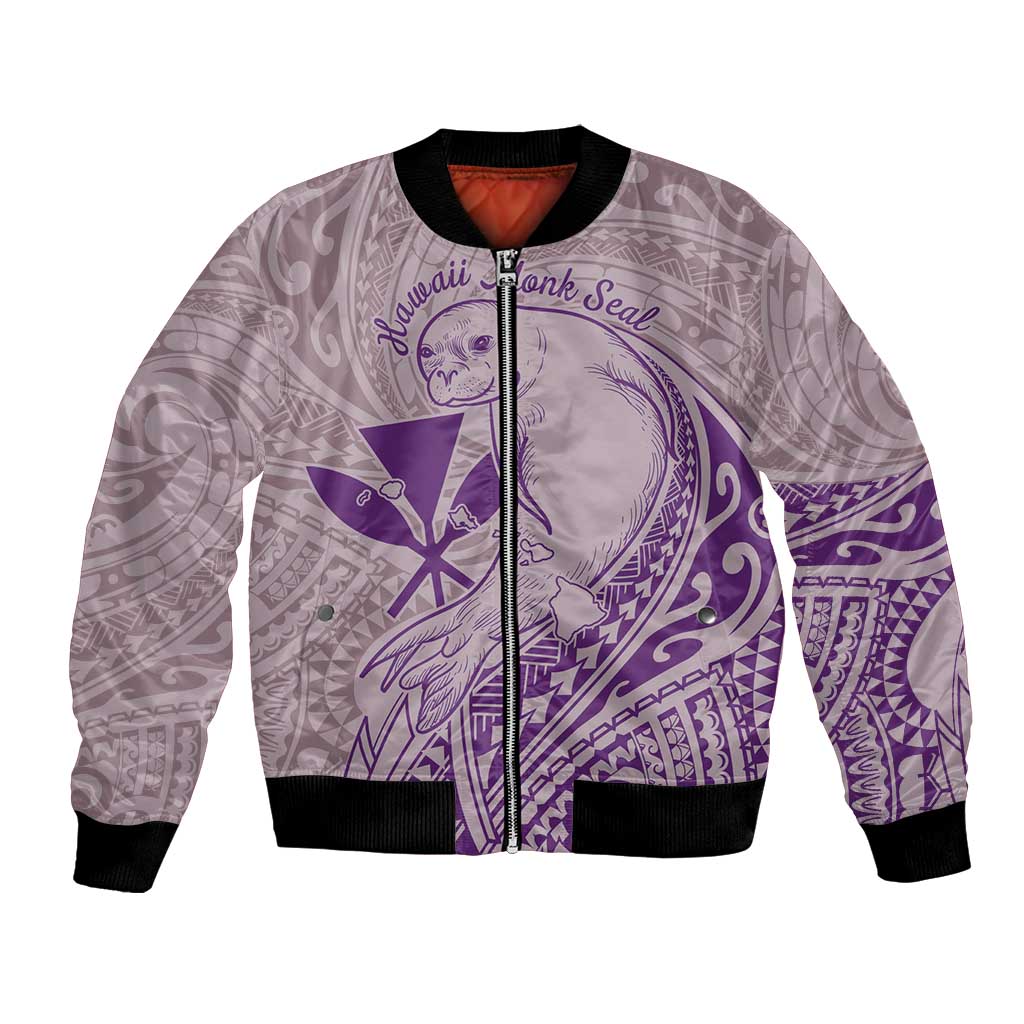 Hawaii Monk Seal and Map Bomber Jacket Polynesian Kanaka Maoli Violet Vibe LT9 Unisex Violet - Polynesian Pride