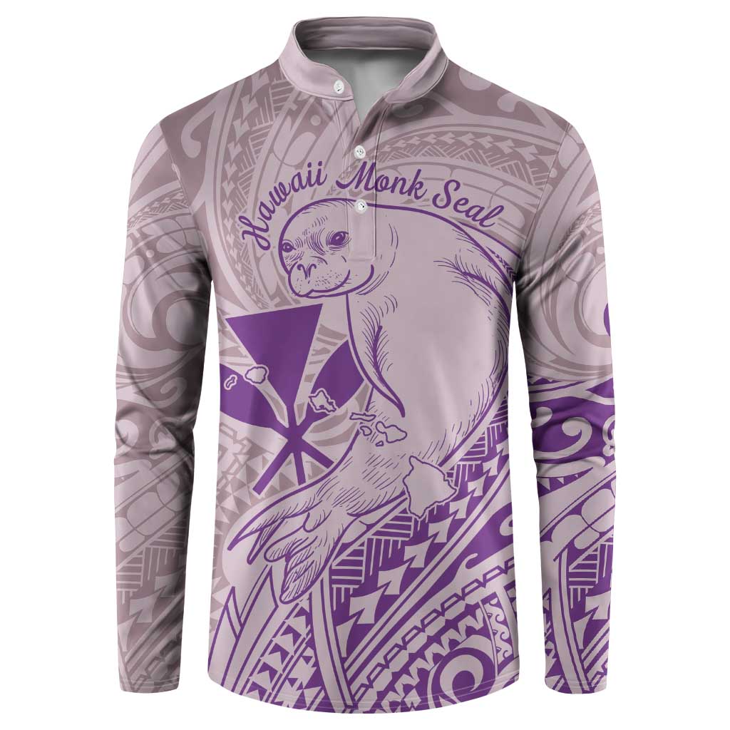 Hawaii Monk Seal and Map Button Sweatshirt Polynesian Kanaka Maoli Violet Vibe LT9 Violet - Polynesian Pride