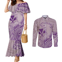 Hawaii Monk Seal and Map Couples Matching Mermaid Dress and Long Sleeve Button Shirt Polynesian Kanaka Maoli Violet Vibe