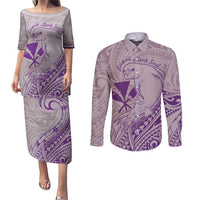 Hawaii Monk Seal and Map Couples Matching Puletasi and Long Sleeve Button Shirt Polynesian Kanaka Maoli Violet Vibe