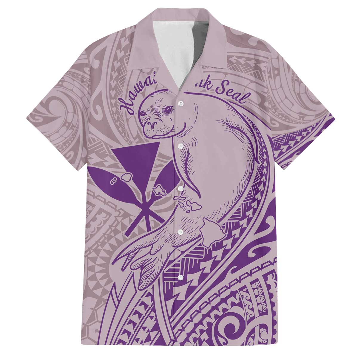 Hawaii Monk Seal and Map Family Matching Off The Shoulder Long Sleeve Dress and Hawaiian Shirt Polynesian Kanaka Maoli Violet Vibe LT9 Dad's Shirt - Short Sleeve Violet - Polynesian Pride