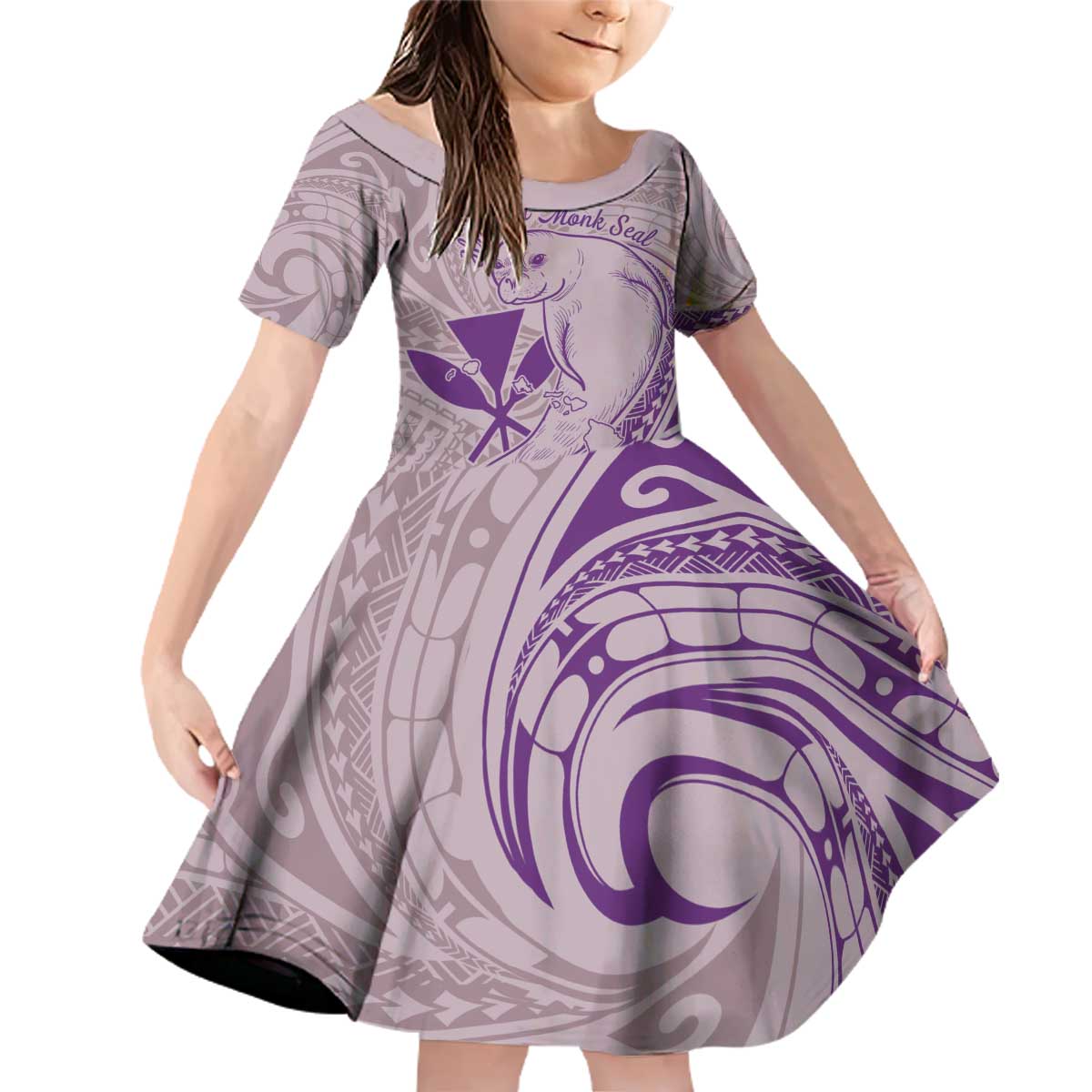 Hawaii Monk Seal and Map Family Matching Off Shoulder Short Dress and Hawaiian Shirt Polynesian Kanaka Maoli Violet Vibe
