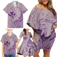 Hawaii Monk Seal and Map Family Matching Off Shoulder Short Dress and Hawaiian Shirt Polynesian Kanaka Maoli Violet Vibe
