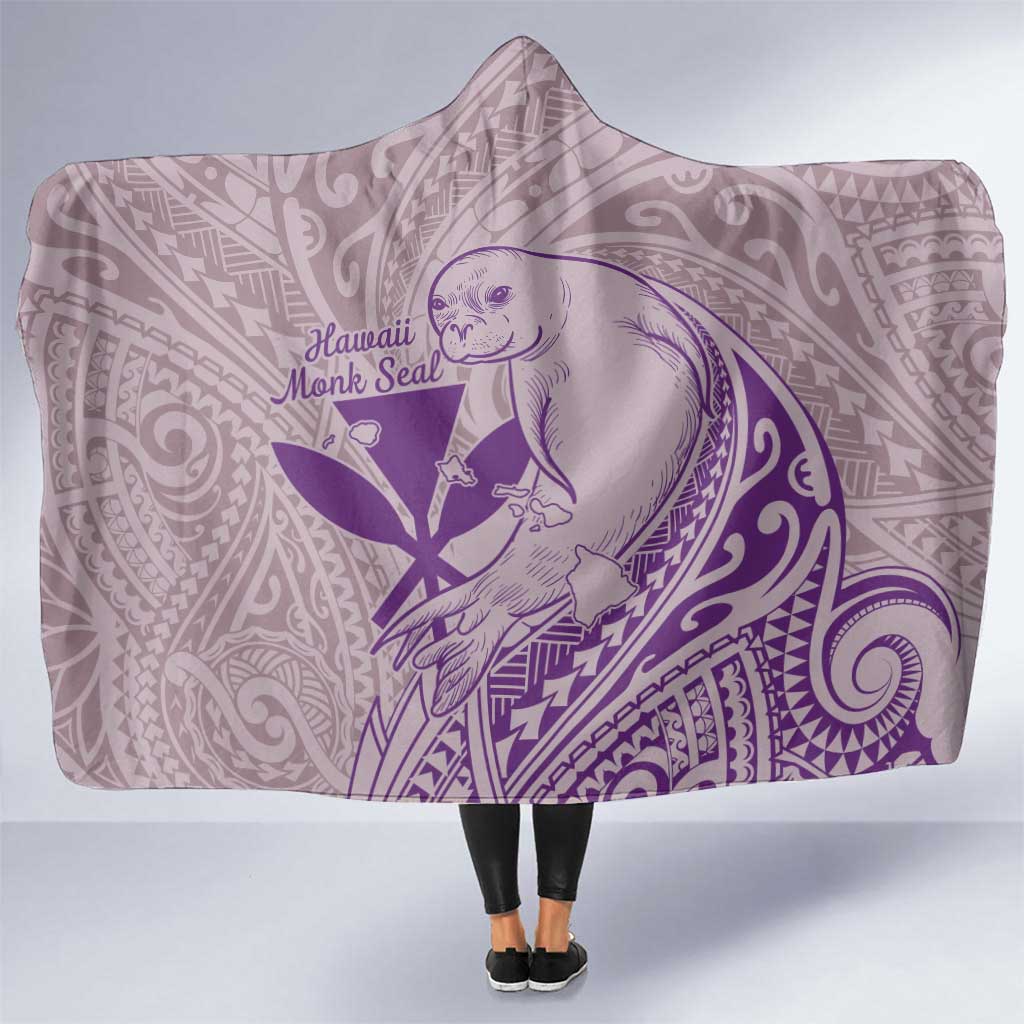 Hawaii Monk Seal and Map Hooded Blanket Polynesian Kanaka Maoli Violet Vibe LT9 One Size Violet - Polynesian Pride