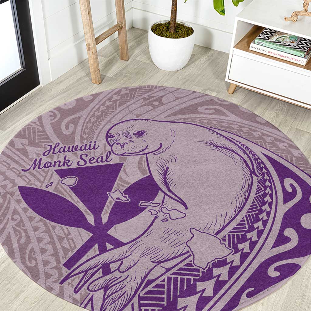 Hawaii Monk Seal and Map Round Carpet Polynesian Kanaka Maoli Violet Vibe LT9 Violet - Polynesian Pride