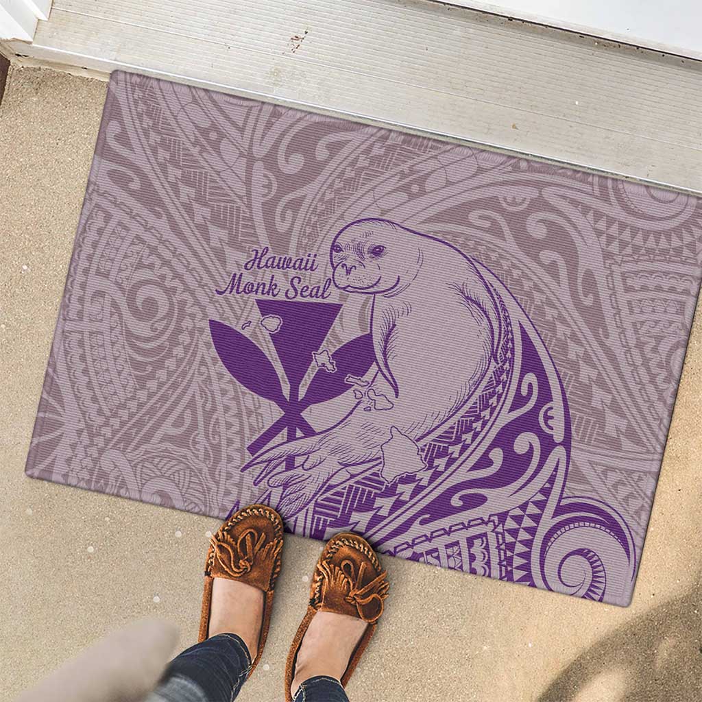 Hawaii Monk Seal and Map Rubber Doormat Polynesian Kanaka Maoli Violet Vibe