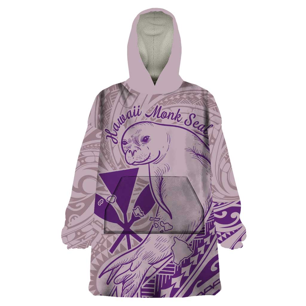 Hawaii Monk Seal and Map Wearable Blanket Hoodie Polynesian Kanaka Maoli Violet Vibe LT9 One Size Violet - Polynesian Pride