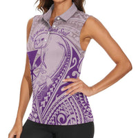 Hawaii Monk Seal and Map Women Sleeveless Polo Shirt Polynesian Kanaka Maoli Violet Vibe