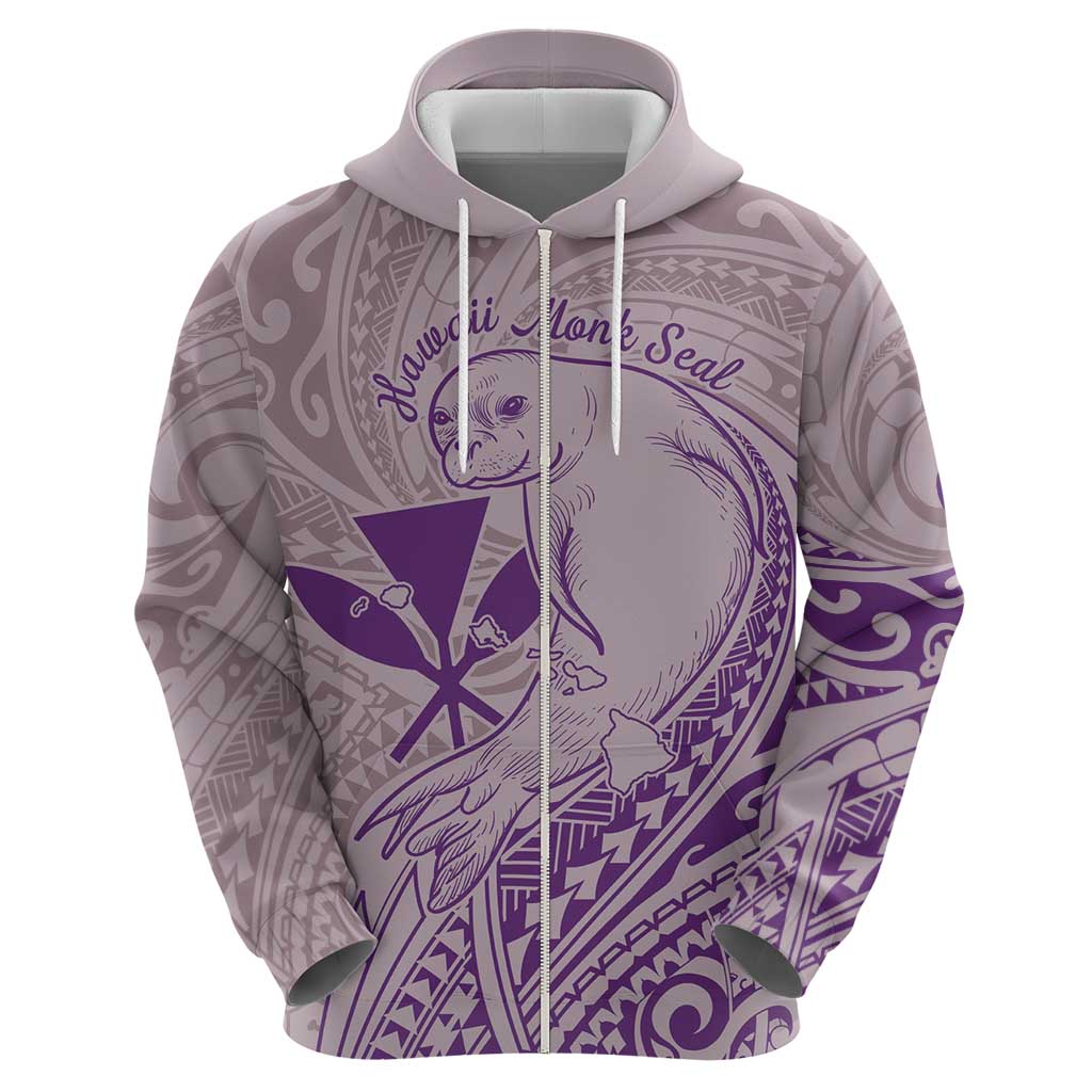 Hawaii Monk Seal and Map Zip Hoodie Polynesian Kanaka Maoli Violet Vibe