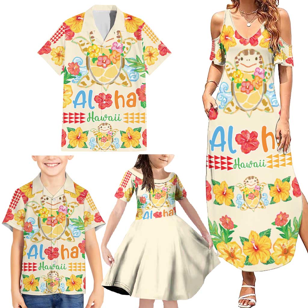 Kawaii Turtle Family Matching Summer Maxi Dress and Hawaiian Shirt Aloha Hibiscus Flowers LT9 - Polynesian Pride