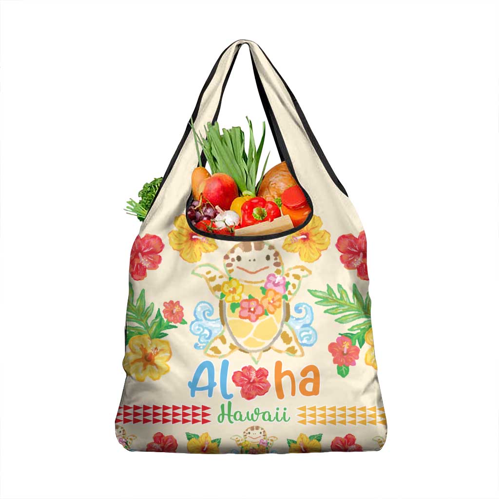 Kawaii Turtle Grocery Bag Aloha Hibiscus Flowers