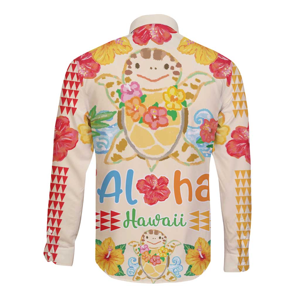 Kawaii Turtle Long Sleeve Button Shirt Aloha Hibiscus Flowers LT9 - Polynesian Pride