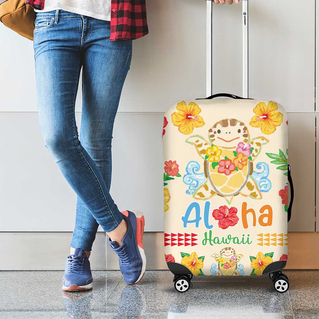 Kawaii Turtle Luggage Cover Aloha Hibiscus Flowers LT9 - Polynesian Pride
