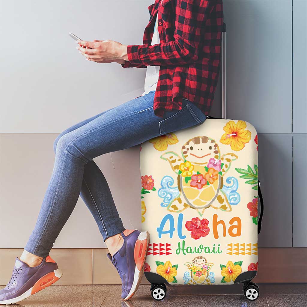 Kawaii Turtle Luggage Cover Aloha Hibiscus Flowers LT9 - Polynesian Pride