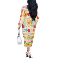 Kawaii Turtle Off The Shoulder Long Sleeve Dress Aloha Hibiscus Flowers
