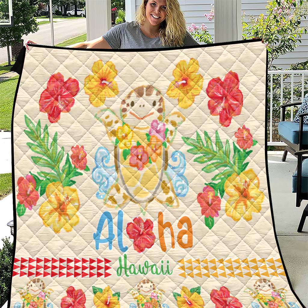 Kawaii Turtle Quilt Aloha Hibiscus Flowers LT9 Beige - Polynesian Pride