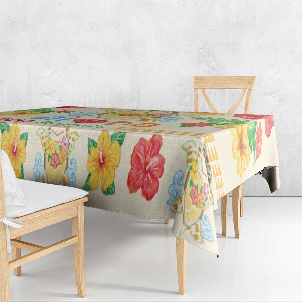 Kawaii Turtle Tablecloth Aloha Hibiscus Flowers