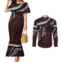 Polynesian Girl Tribal Tattoo Couples Matching Mermaid Dress and Long Sleeve Button Shirt Oxbood Vibe