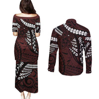 Polynesian Girl Tribal Tattoo Couples Matching Puletasi and Long Sleeve Button Shirt Oxbood Vibe
