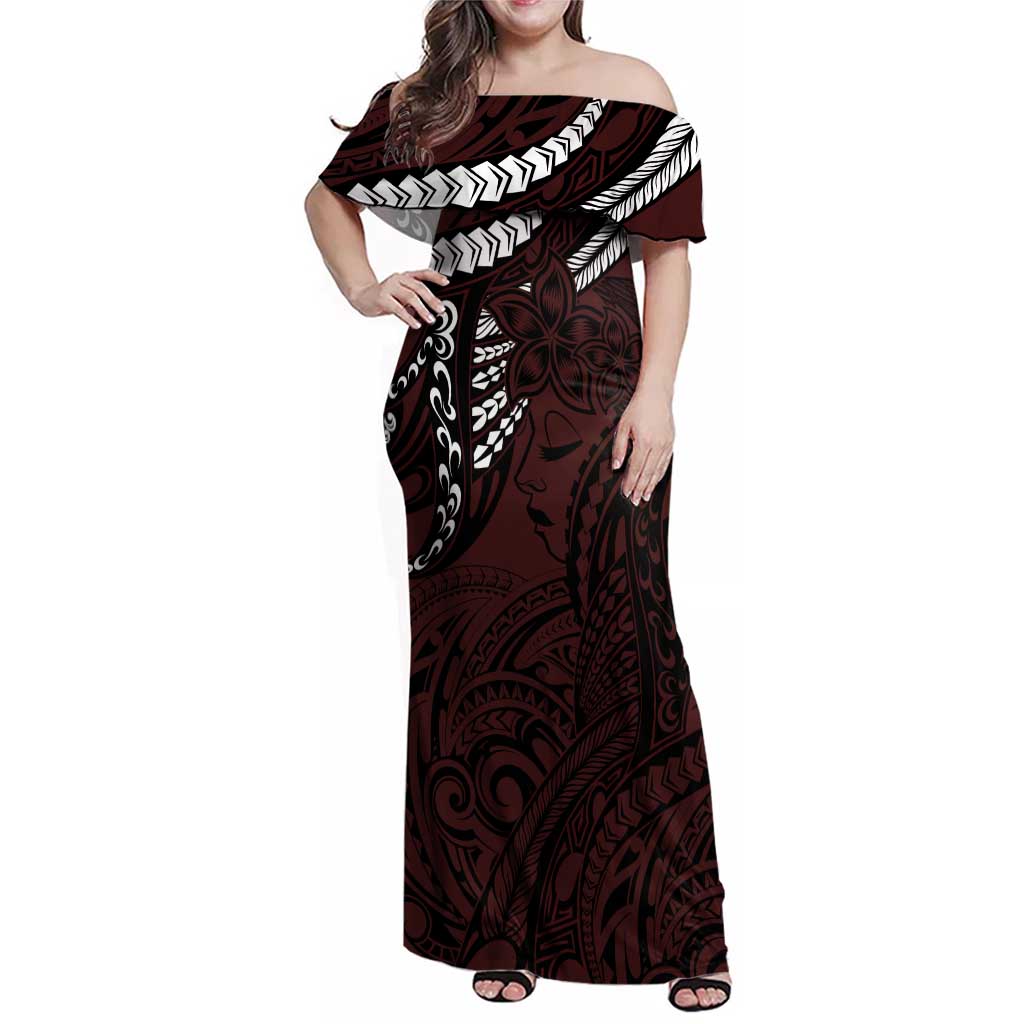 Polynesian Girl Tribal Tattoo Family Matching Off Shoulder Maxi Dress and Hawaiian Shirt Oxbood Vibe
