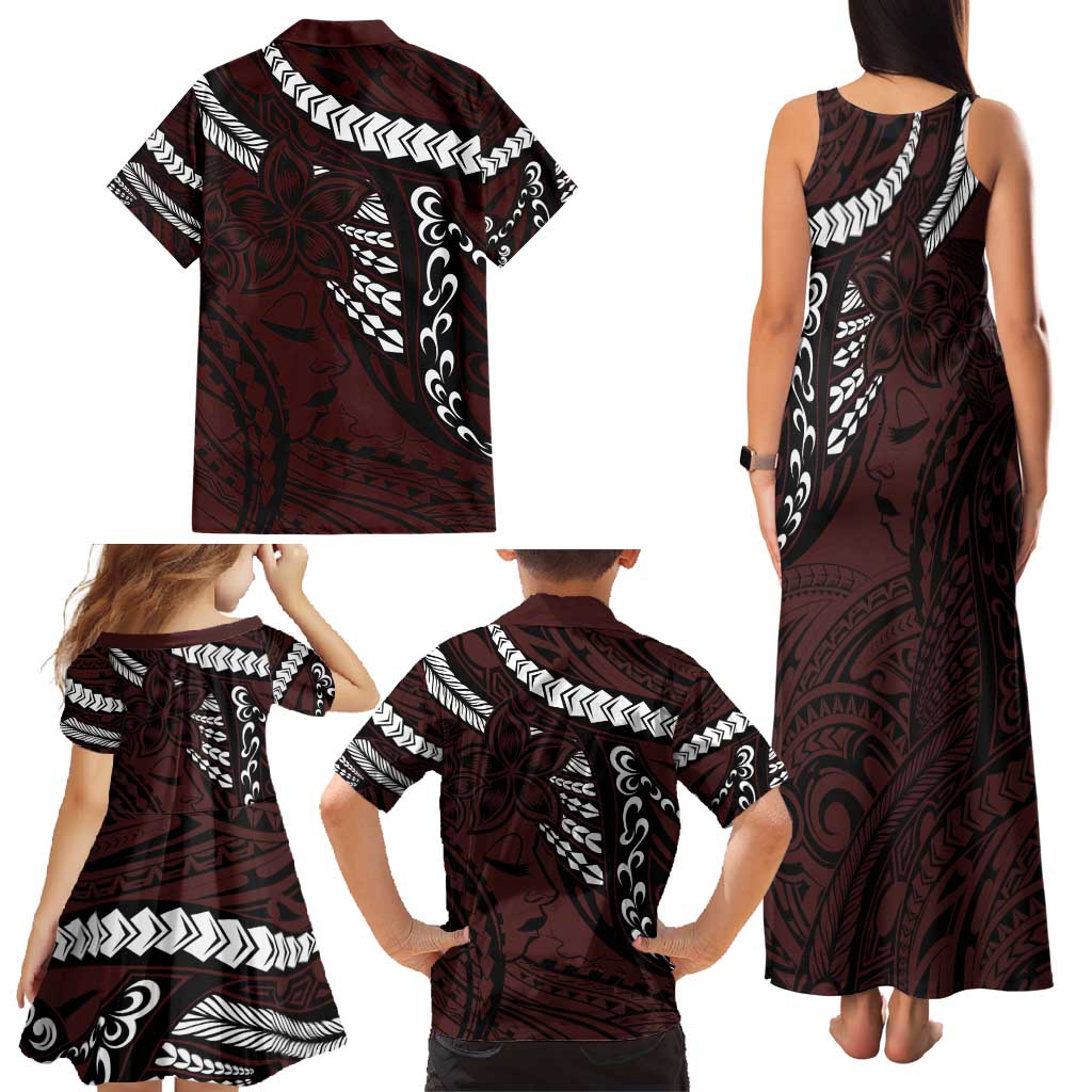 Polynesian Girl Tribal Tattoo Family Matching Tank Maxi Dress and Hawaiian Shirt Oxbood Vibe