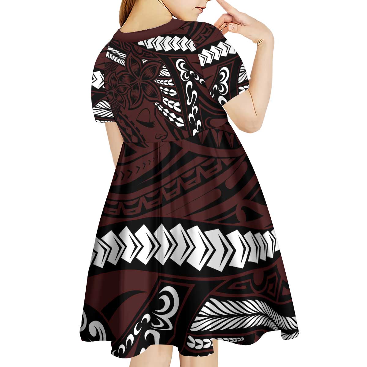Polynesian Girl Tribal Tattoo Kid Short Sleeve Dress Oxbood Vibe