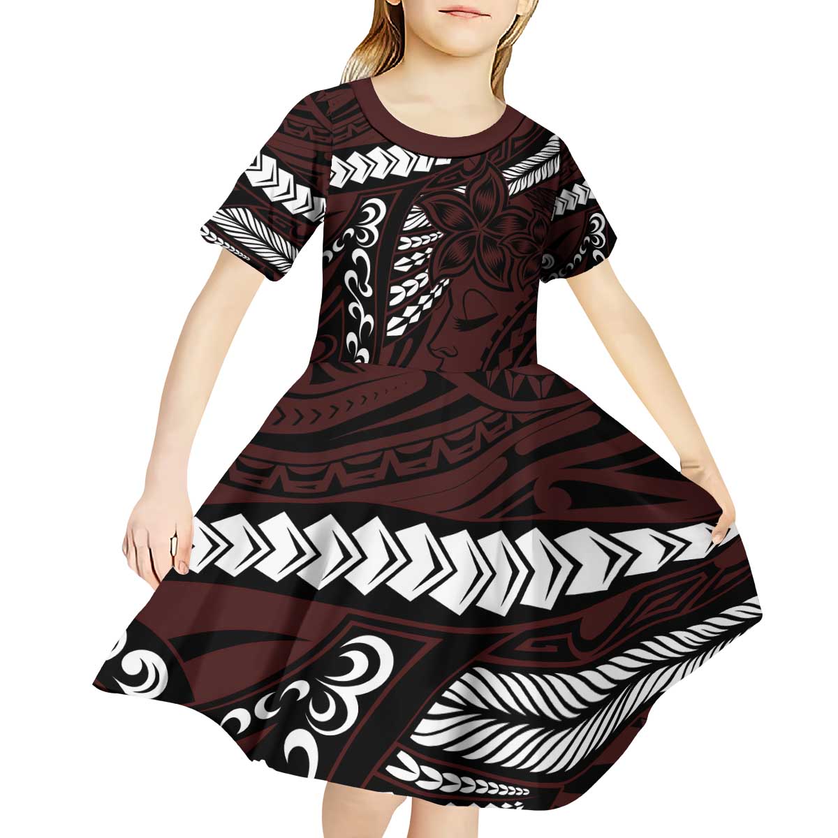 Polynesian Girl Tribal Tattoo Kid Short Sleeve Dress Oxbood Vibe