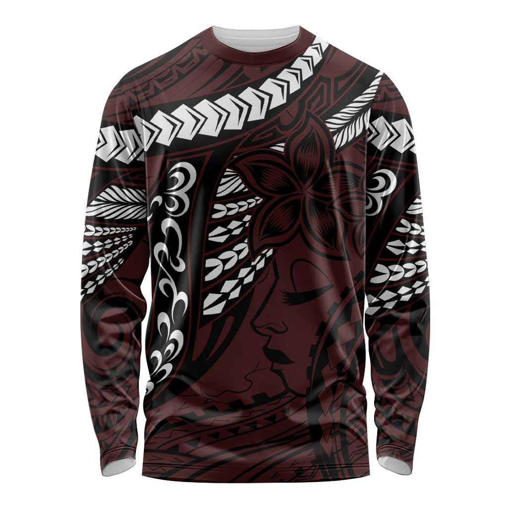 Polynesian Girl Tribal Tattoo Long Sleeve Shirt Oxbood Vibe LT9 Unisex Oxblood - Polynesian Pride