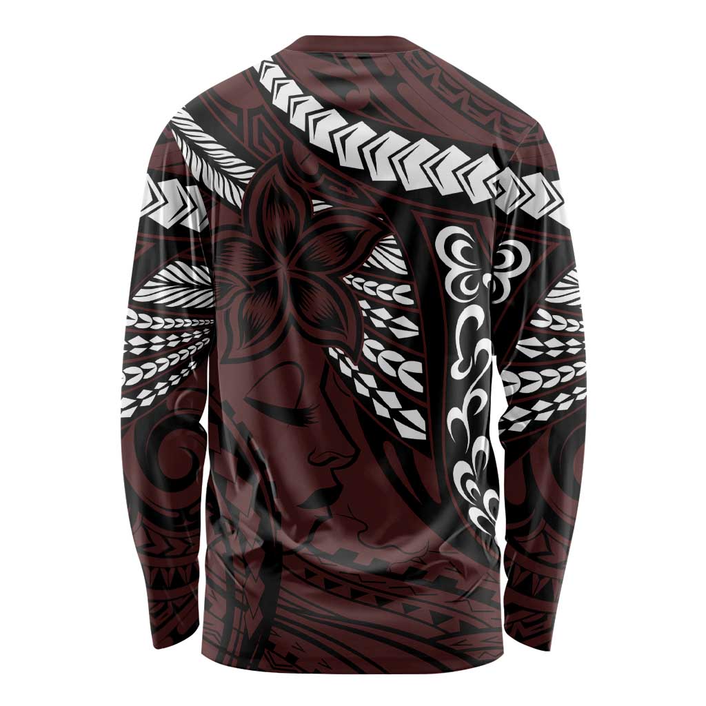 Polynesian Girl Tribal Tattoo Long Sleeve Shirt Oxbood Vibe LT9 - Polynesian Pride