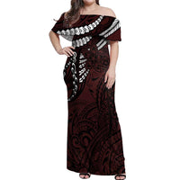 Polynesian Girl Tribal Tattoo Off Shoulder Maxi Dress Oxbood Vibe LT9 Women Oxblood - Polynesian Pride